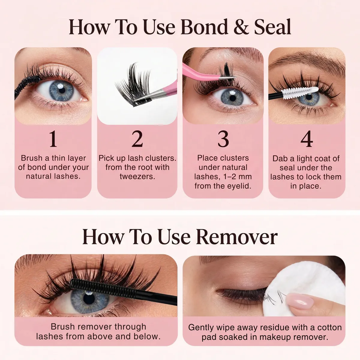 Zo gebruik je Bond & Seal en de remover voor clusterwimpers